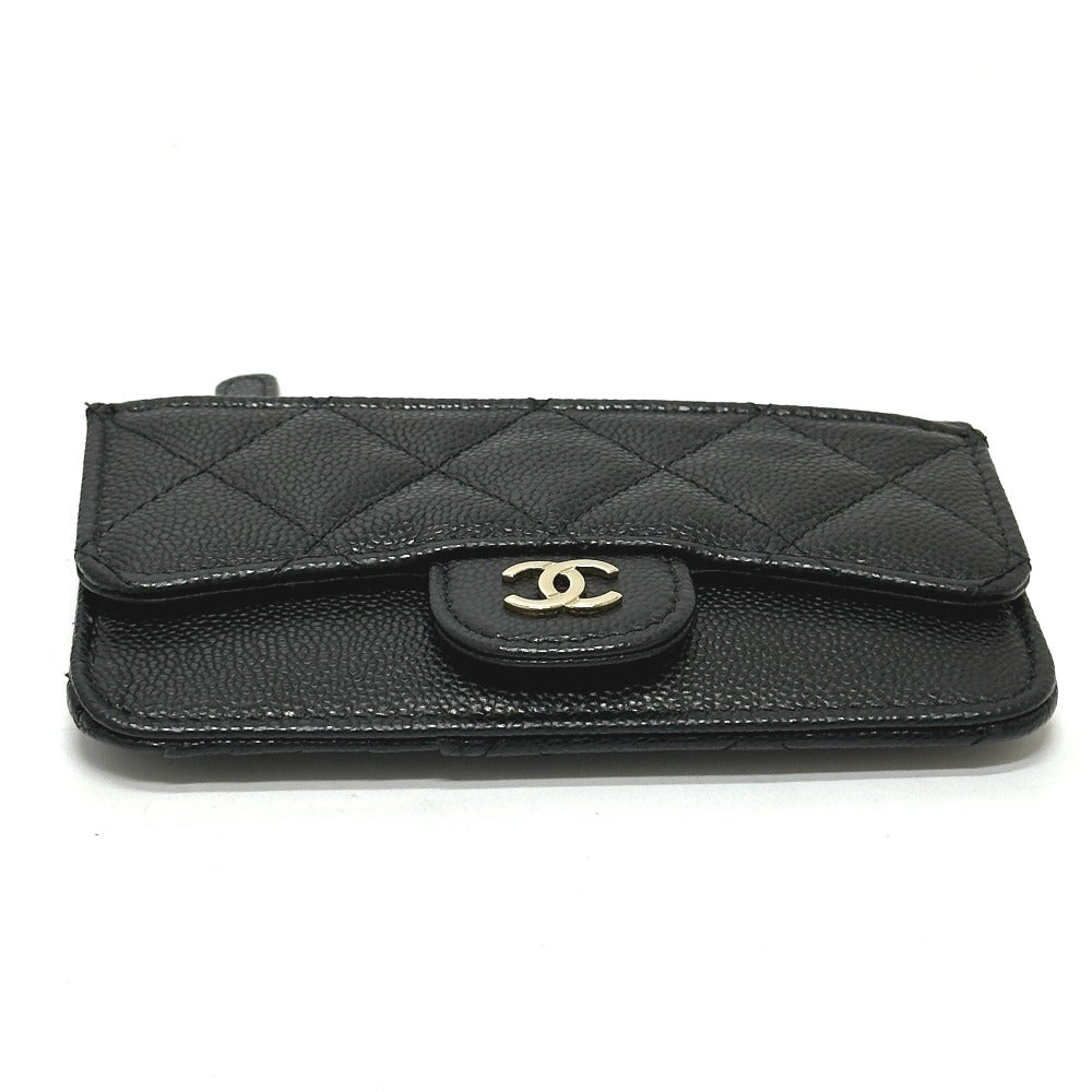CHANEL AP2570 フラグメントケース ココマーク マトラッセ クラシック ジップ カードケース 財布 小銭入れ コインケース キャビアスキン レディース ブラック