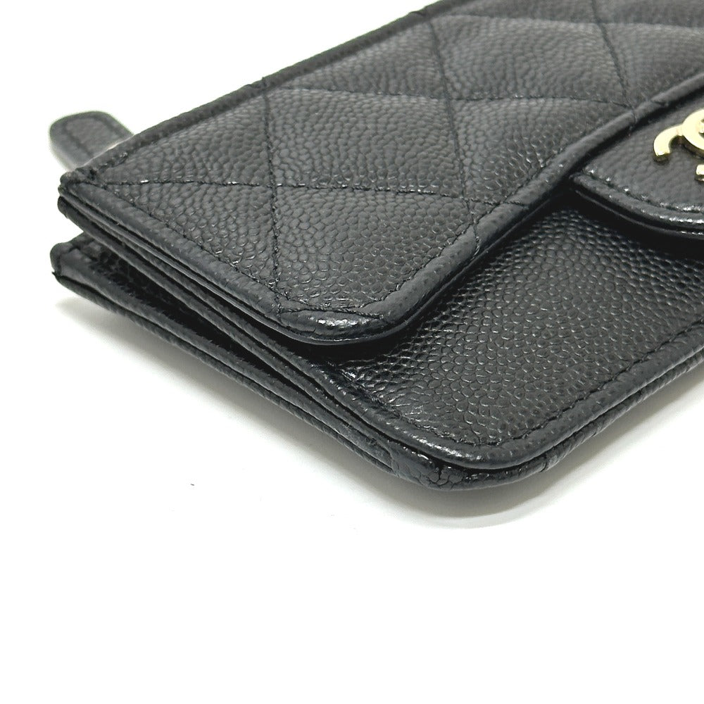 CHANEL AP2570 フラグメントケース ココマーク マトラッセ クラシック ジップ カードケース 財布 小銭入れ コインケース キャビアスキン レディース ブラック
