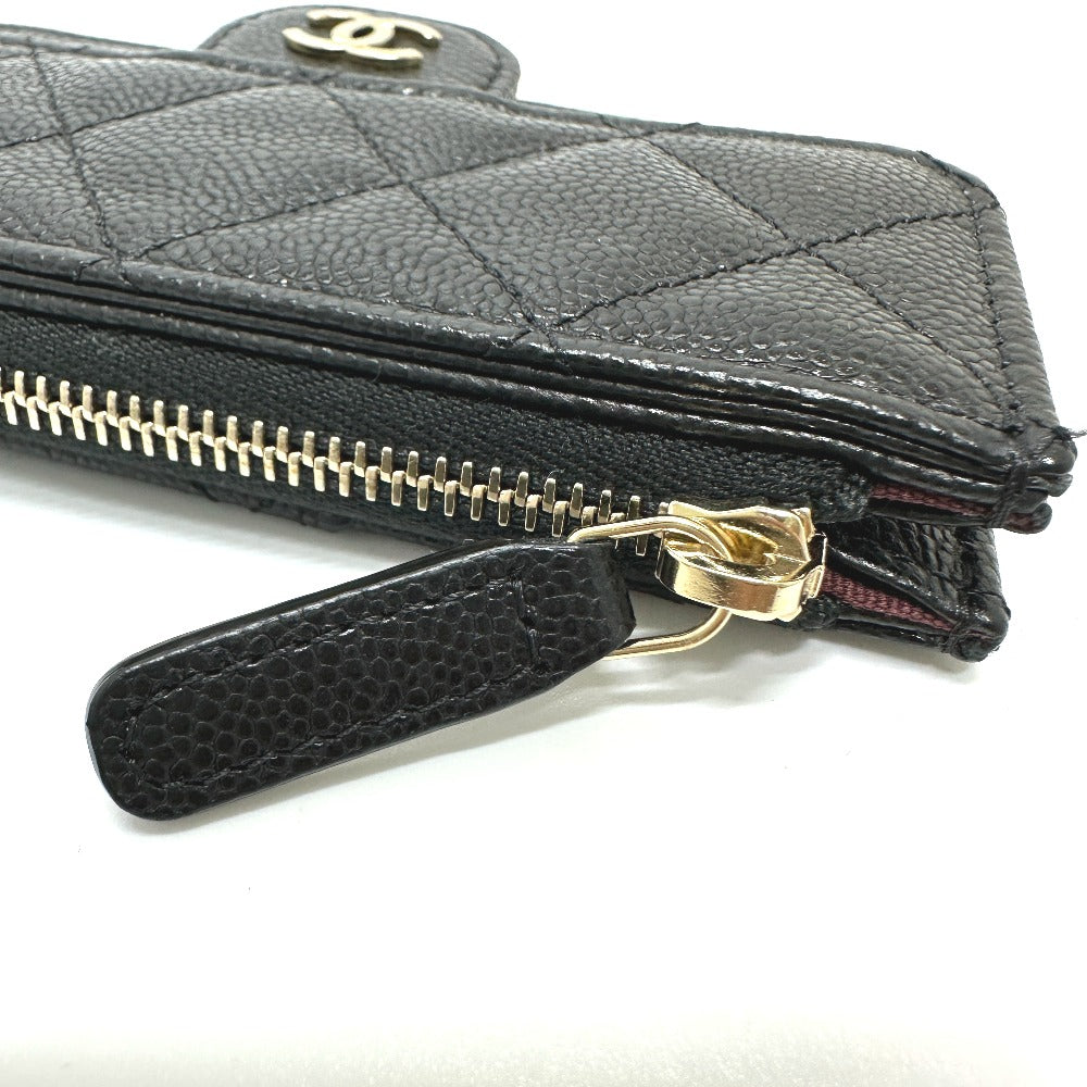 CHANEL AP2570 フラグメントケース ココマーク マトラッセ クラシック ジップ カードケース 財布 小銭入れ コインケース キャビアスキン レディース ブラック