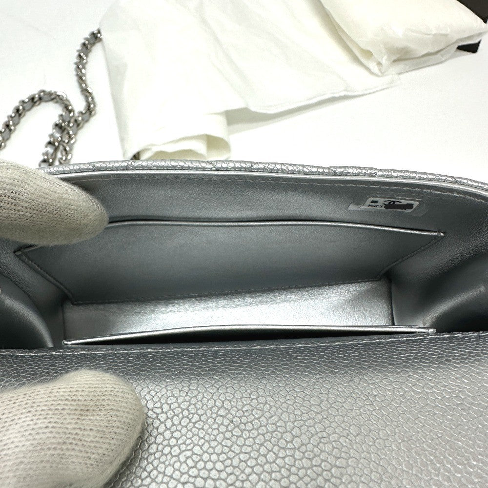 CHANEL Matelasse Coco handle Extra Mini 2-Way Bag Hand Bag Caviar Leather Silver Used