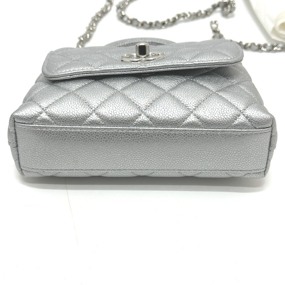 CHANEL Matelasse Coco handle Extra Mini 2-Way Bag Hand Bag Caviar Leather Silver Used