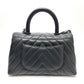 CHANEL Chevron V-Stitch Coco Handle XS So Black 2-Way Bag Shoulder Bag Handbag Caviar Skin Women's Black