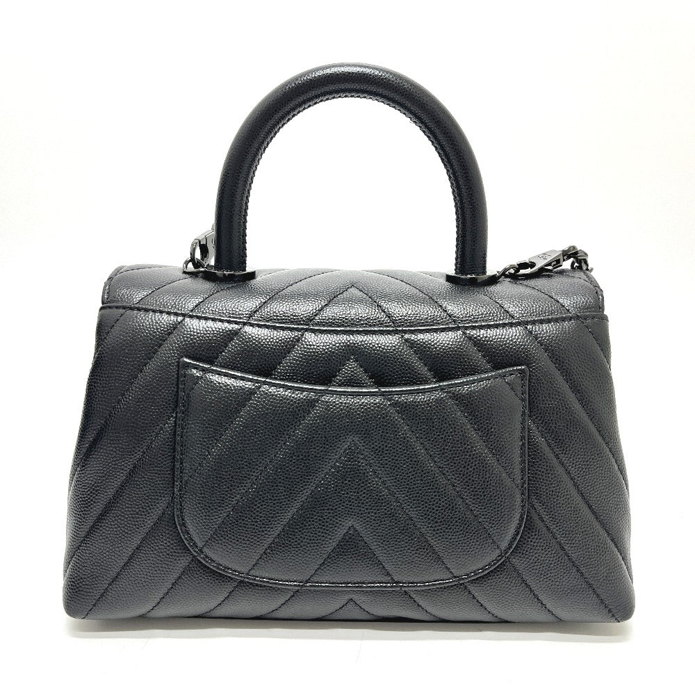CHANEL Chevron V-Stitch Coco Handle XS So Black 2-Way Bag Shoulder Bag Handbag Caviar Skin Women's Black