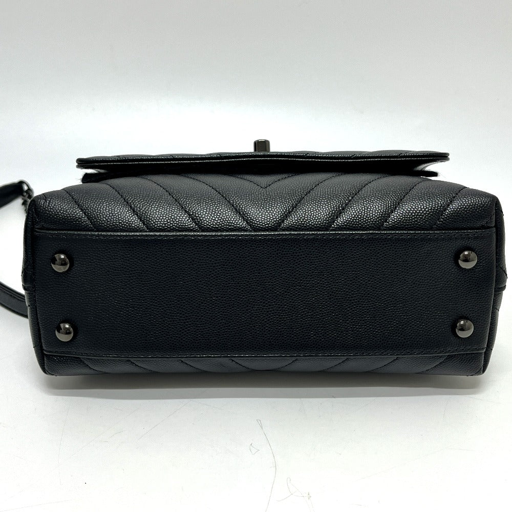 CHANEL Chevron V-Stitch Coco Handle XS So Black 2-Way Bag Shoulder Bag Handbag Caviar Skin Women's Black