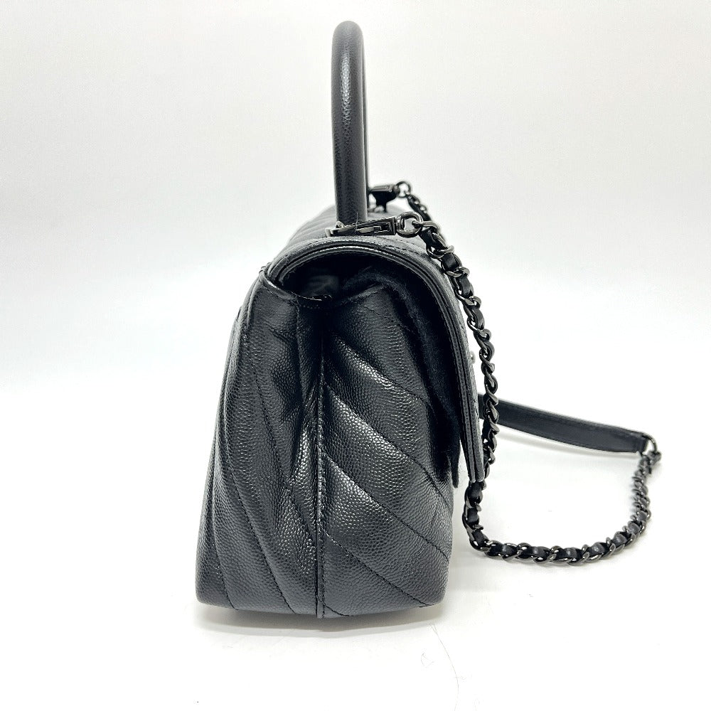 CHANEL Chevron V-Stitch Coco Handle XS So Black 2-Way Bag Shoulder Bag Handbag Caviar Skin Women's Black