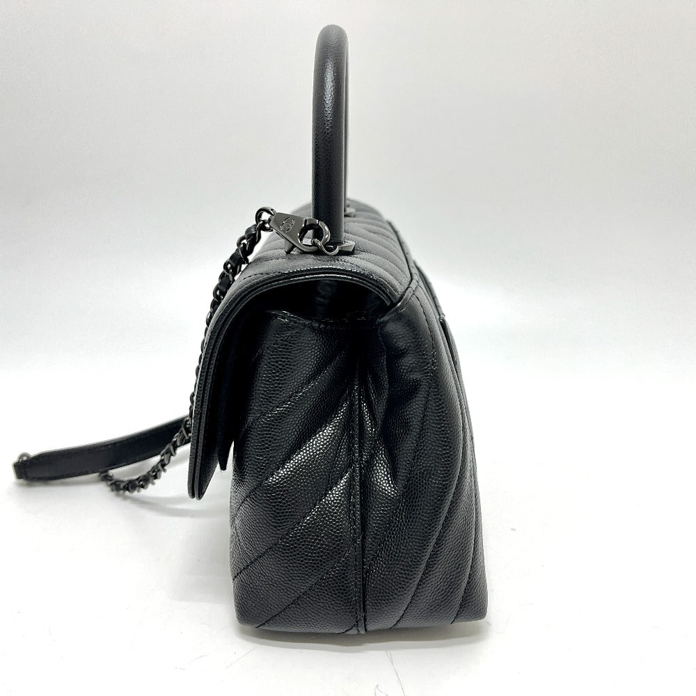 CHANEL Chevron V-Stitch Coco Handle XS So Black 2-Way Bag Shoulder Bag Handbag Caviar Skin Women's Black