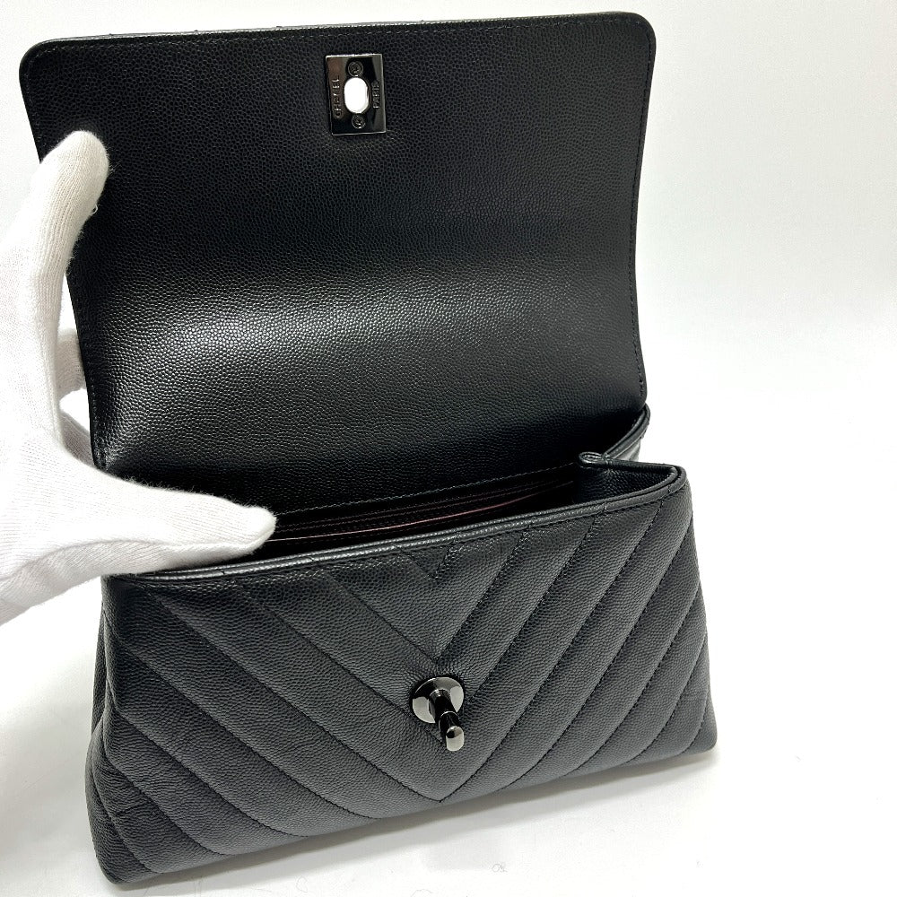 CHANEL Chevron V-Stitch Coco Handle XS So Black 2-Way Bag Shoulder Bag Handbag Caviar Skin Women's Black