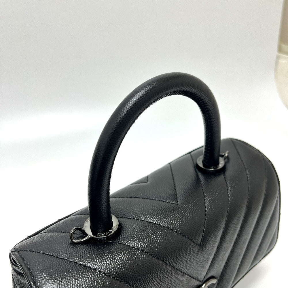 CHANEL Chevron V-Stitch Coco Handle XS So Black 2-Way Bag Shoulder Bag Handbag Caviar Skin Women's Black