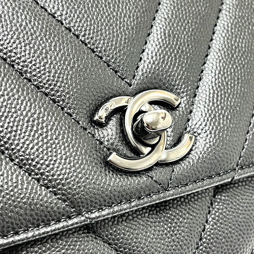 CHANEL Chevron V-Stitch Coco Handle XS So Black 2-Way Bag Shoulder Bag Handbag Caviar Skin Women's Black