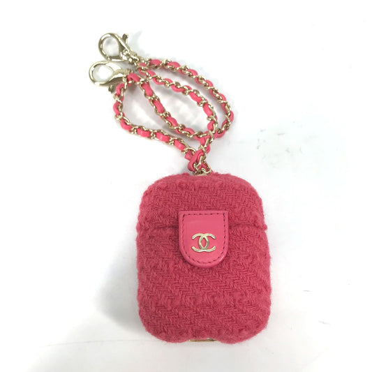 CHANEL Apple AirPods pouch with chain, tweed earphone case, pink, for women