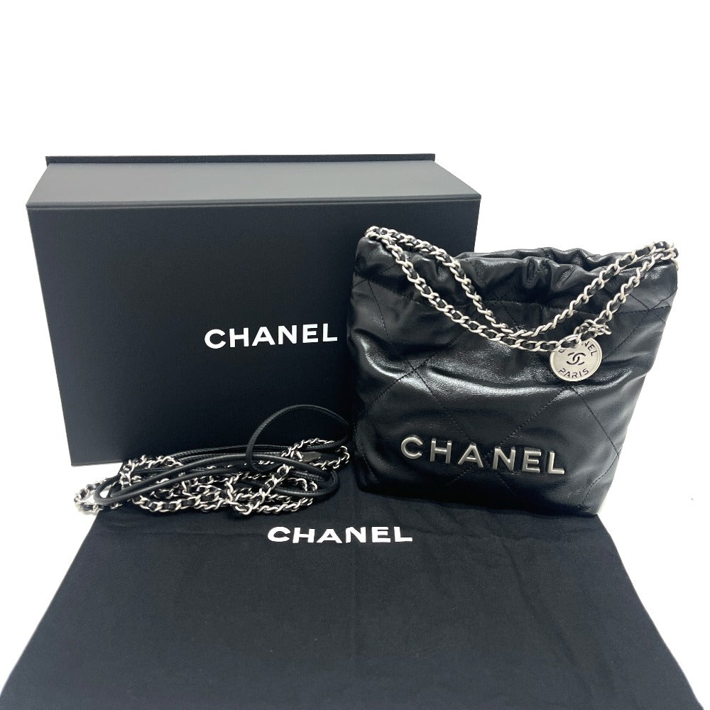 CHANEL AS3980 ชาแนล 22 มินิ 2WAY กระเป๋าสะพายหนังโซ่ ฮาร์ดแวร์สีเงินสีดำ