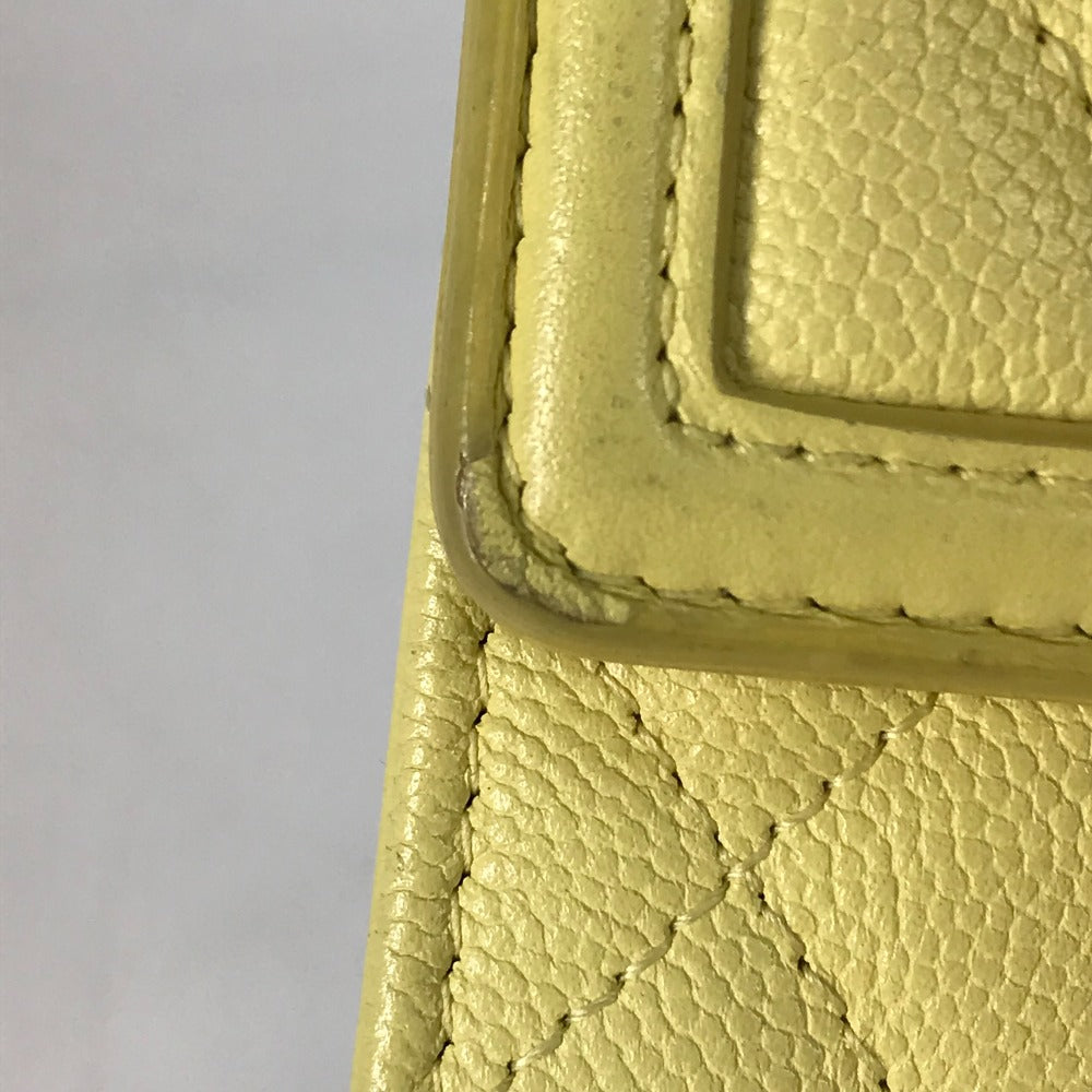 CHANEL Long Wallet, Filigree CC Coco Mark, Bifold, Caviar Leather, Yellow, Women's