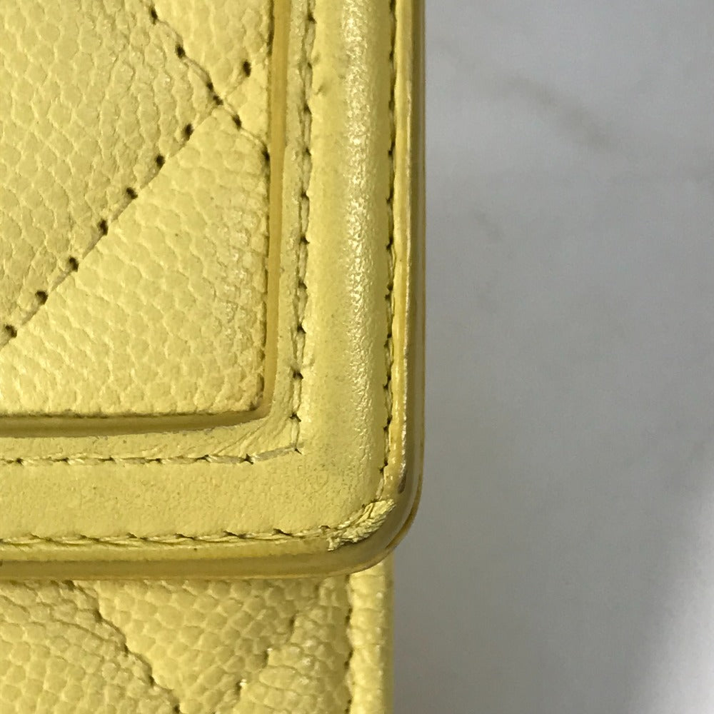 CHANEL Long Wallet, Filigree CC Coco Mark, Bifold, Caviar Leather, Yellow, Women's