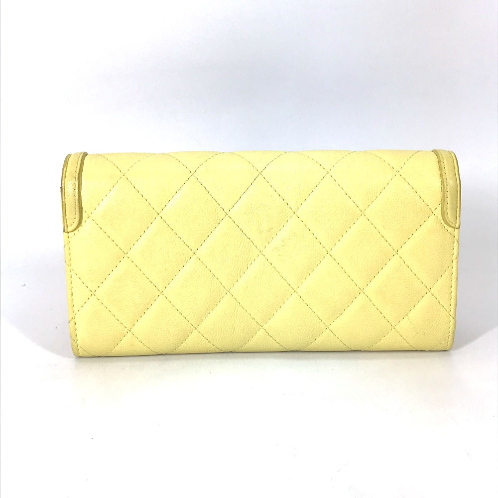 CHANEL Long Wallet, Filigree CC Coco Mark, Bifold, Caviar Leather, Yellow, Women's