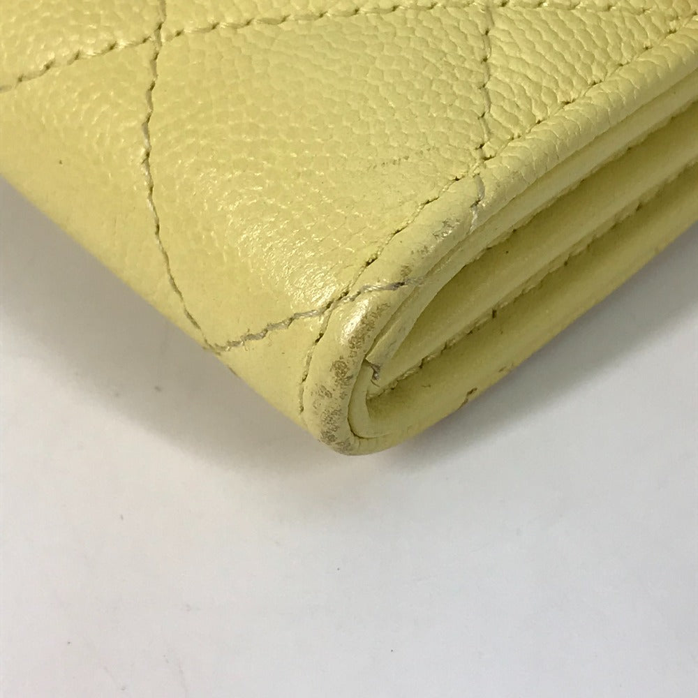 CHANEL Long Wallet, Filigree CC Coco Mark, Bifold, Caviar Leather, Yellow, Women's
