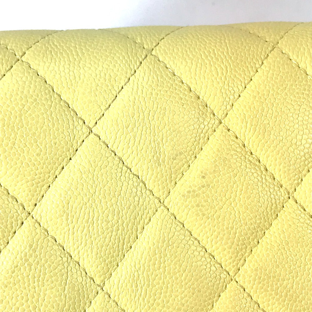 CHANEL Long Wallet, Filigree CC Coco Mark, Bifold, Caviar Leather, Yellow, Women's