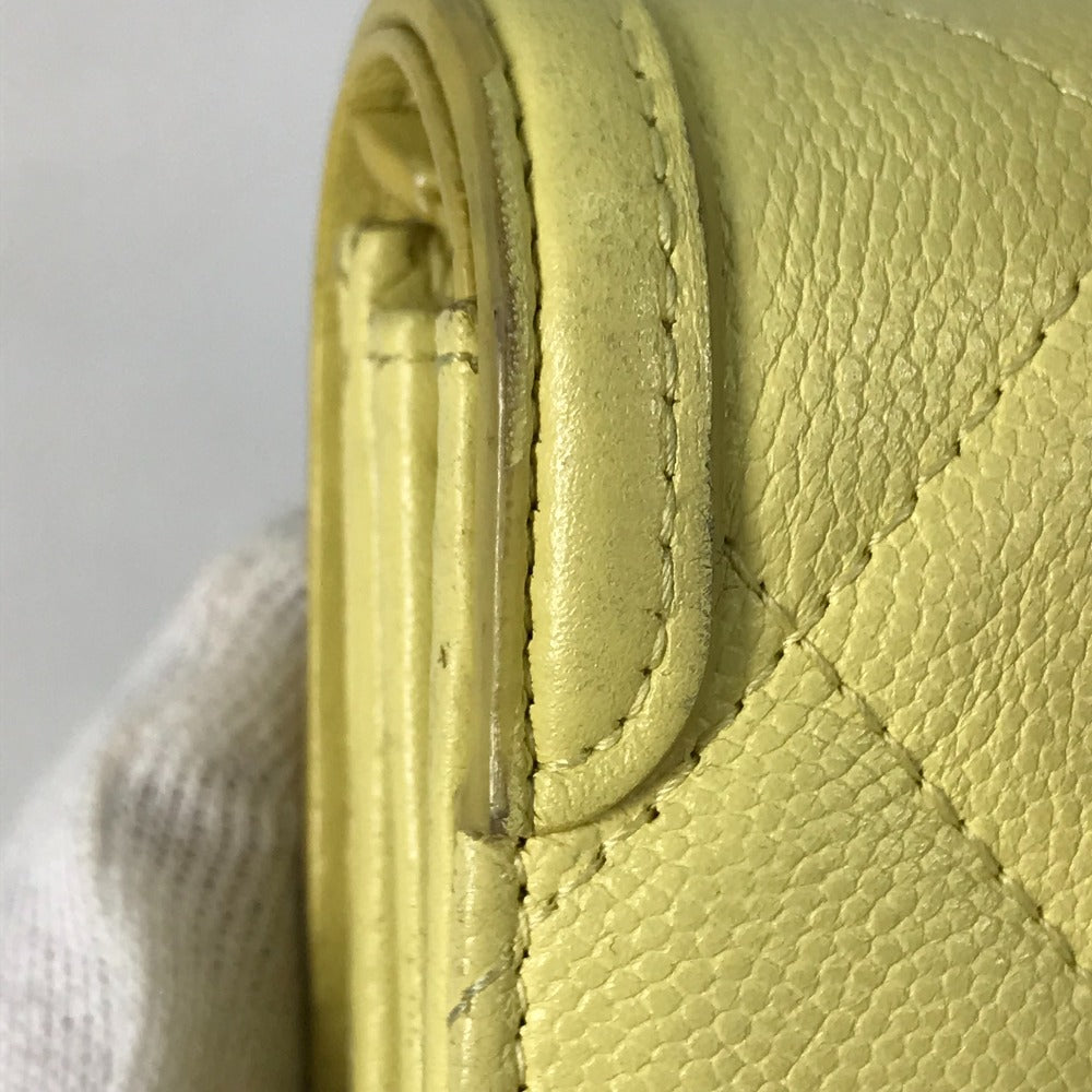 CHANEL Long Wallet, Filigree CC Coco Mark, Bifold, Caviar Leather, Yellow, Women's