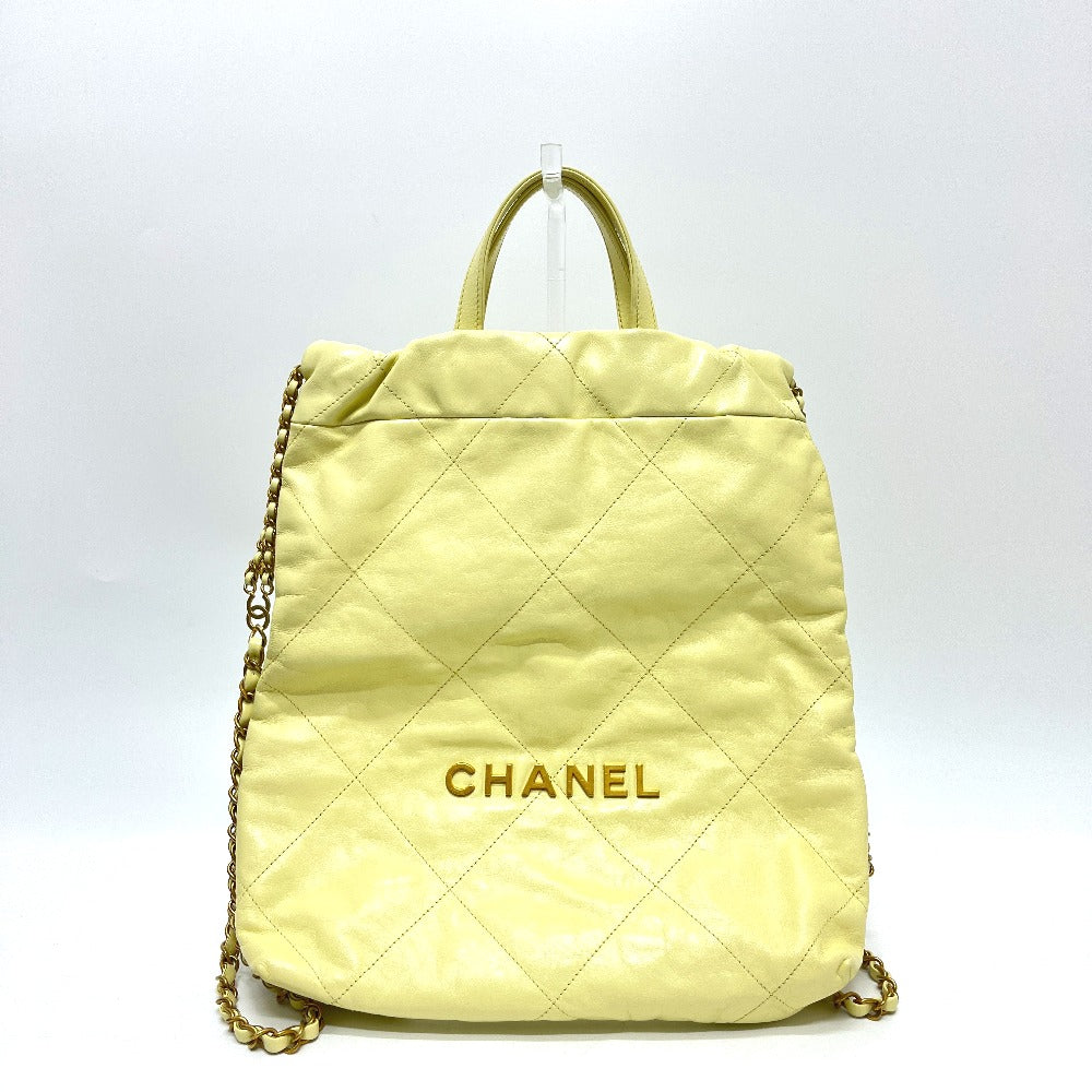 CHANEL CHANEL22 シャネル22 スモール チェーン 2WAY デイパック カバン バッグ リュックサック レザー レディース イエロー