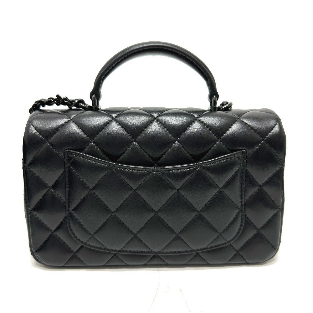 CHANEL マトラッセ 20 キルティング CC ココマーク トップハンドル  ソーブラック ミニフラップ 2WAYバッグ ショルダーバッグ ハンドバッグ ラムスキン レディース ブラック - brandshop-reference