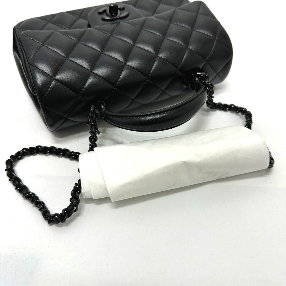 CHANEL マトラッセ 20 キルティング CC ココマーク トップハンドル  ソーブラック ミニフラップ 2WAYバッグ ショルダーバッグ ハンドバッグ ラムスキン レディース ブラック - brandshop-reference