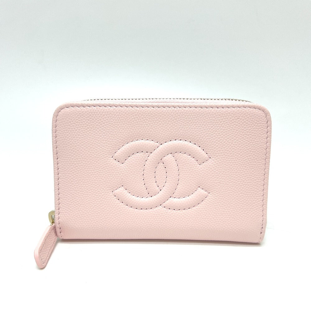 CHANEL AP4658 ココマーク ジップ コインパース 長財布 キャビアスキン レディース ピンク