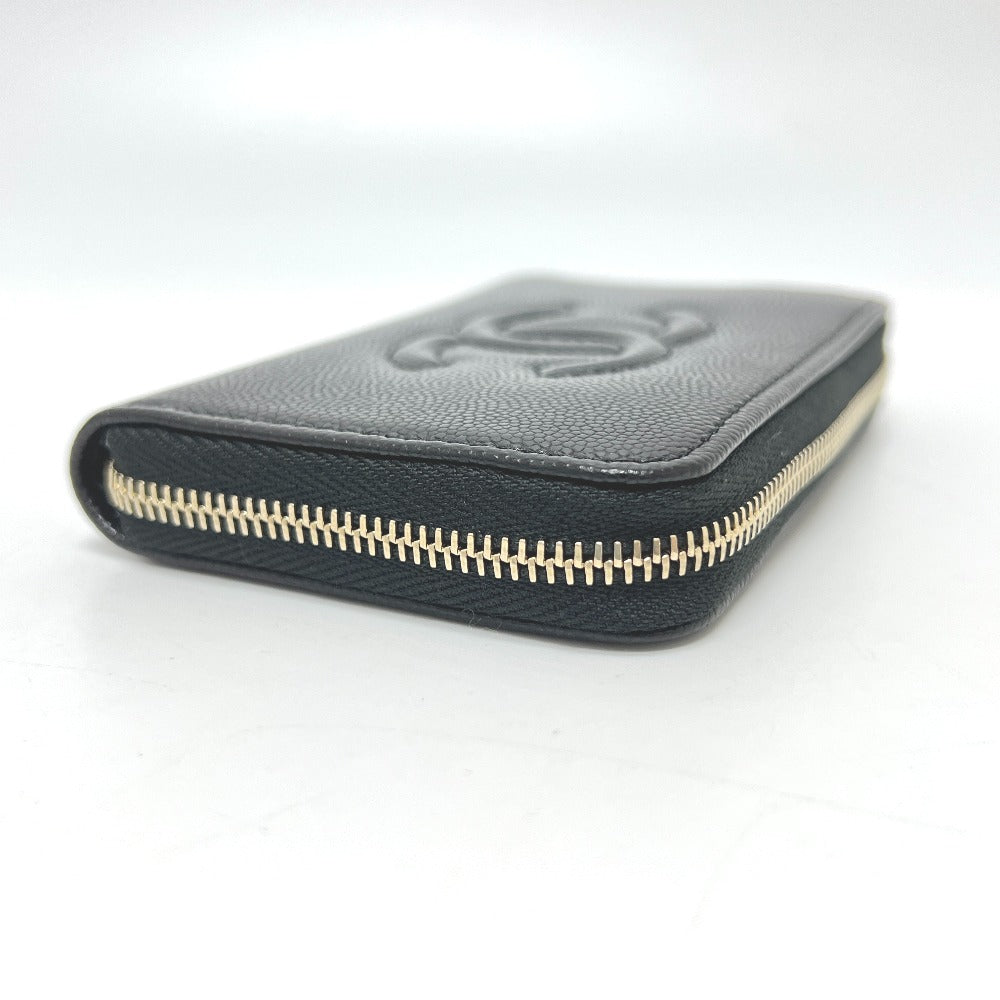 CHANEL AP4658 ココマーク ジップ コインパース 長財布 キャビアスキン レディース ブラック