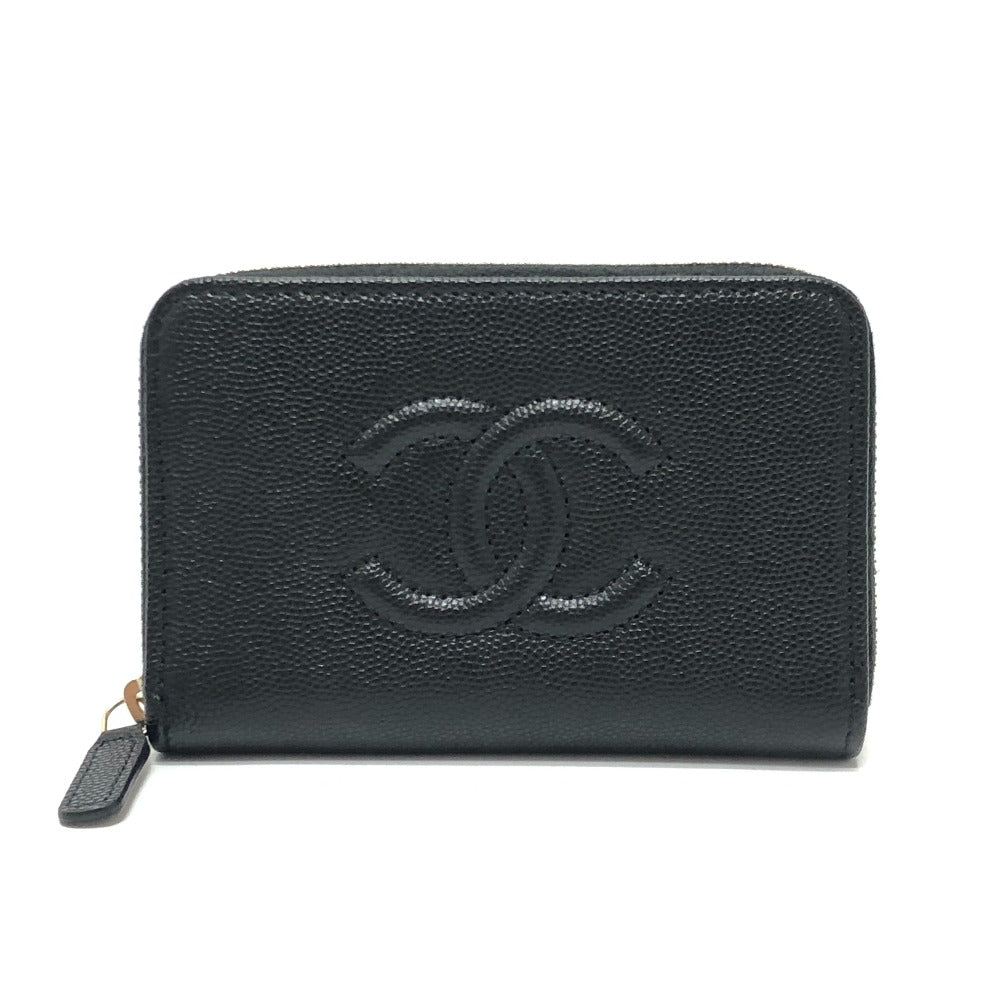 CHANEL AP4658 ココマーク ジップ コインパース ミニ財布 フラグメントケース コインケース キャビアスキン レディース ブラック