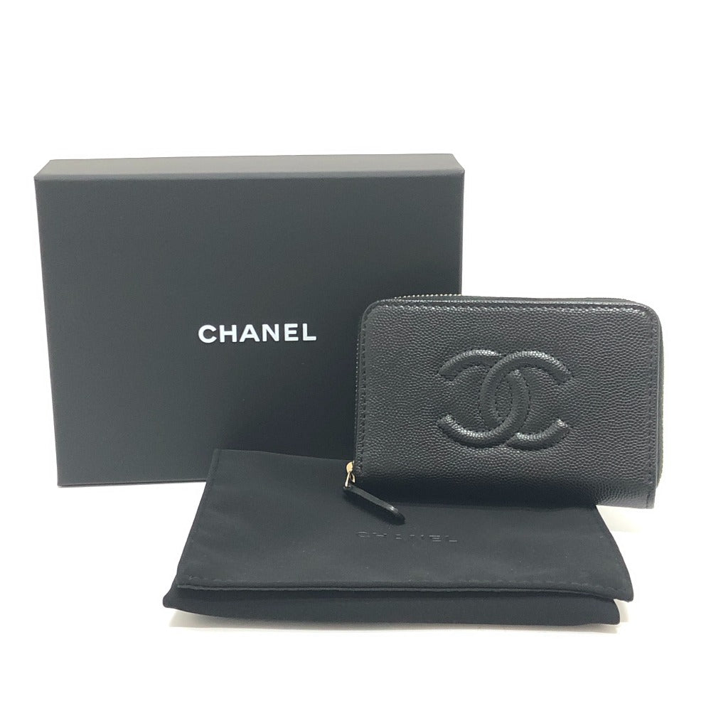 CHANEL AP4658 ココマーク ジップ コインパース ミニ財布 フラグメントケース コインケース キャビアスキン レディース ブラック