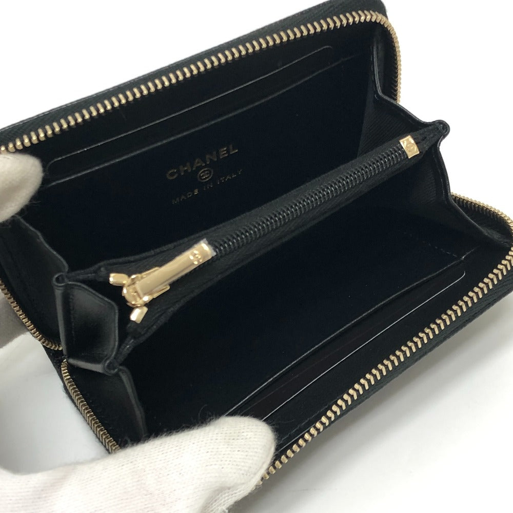 CHANEL AP4658 ココマーク ジップ コインパース ミニ財布 フラグメントケース コインケース キャビアスキン レディース ブラック