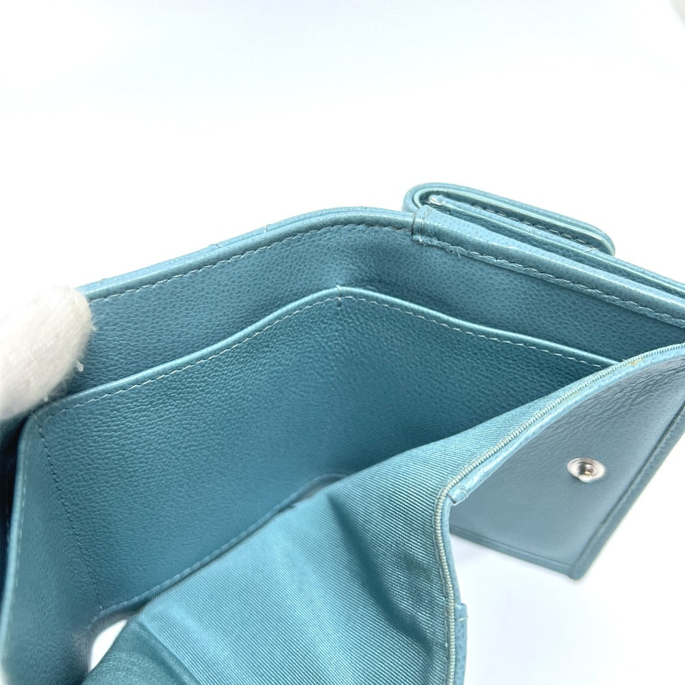 CHANEL プッシュロック ハーフココマーク コンパクトウォレット 財布 ウォレット 3つ折り財布 レザー レディース ライトブルー ブルー