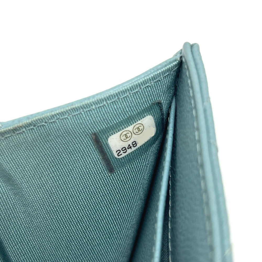 CHANEL プッシュロック ハーフココマーク コンパクトウォレット 財布 ウォレット 3つ折り財布 レザー レディース ライトブルー ブルー