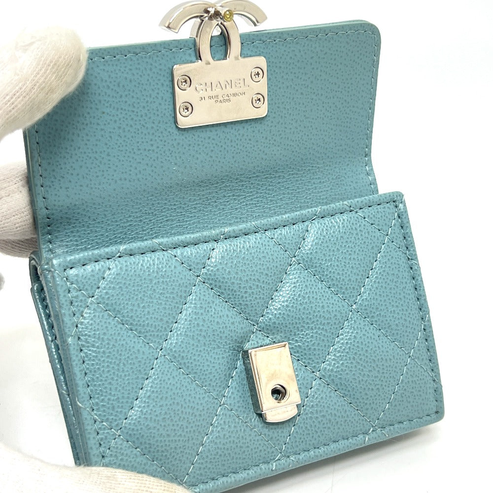 CHANEL プッシュロック ハーフココマーク コンパクトウォレット 財布 ウォレット 3つ折り財布 レザー レディース ライトブルー ブルー
