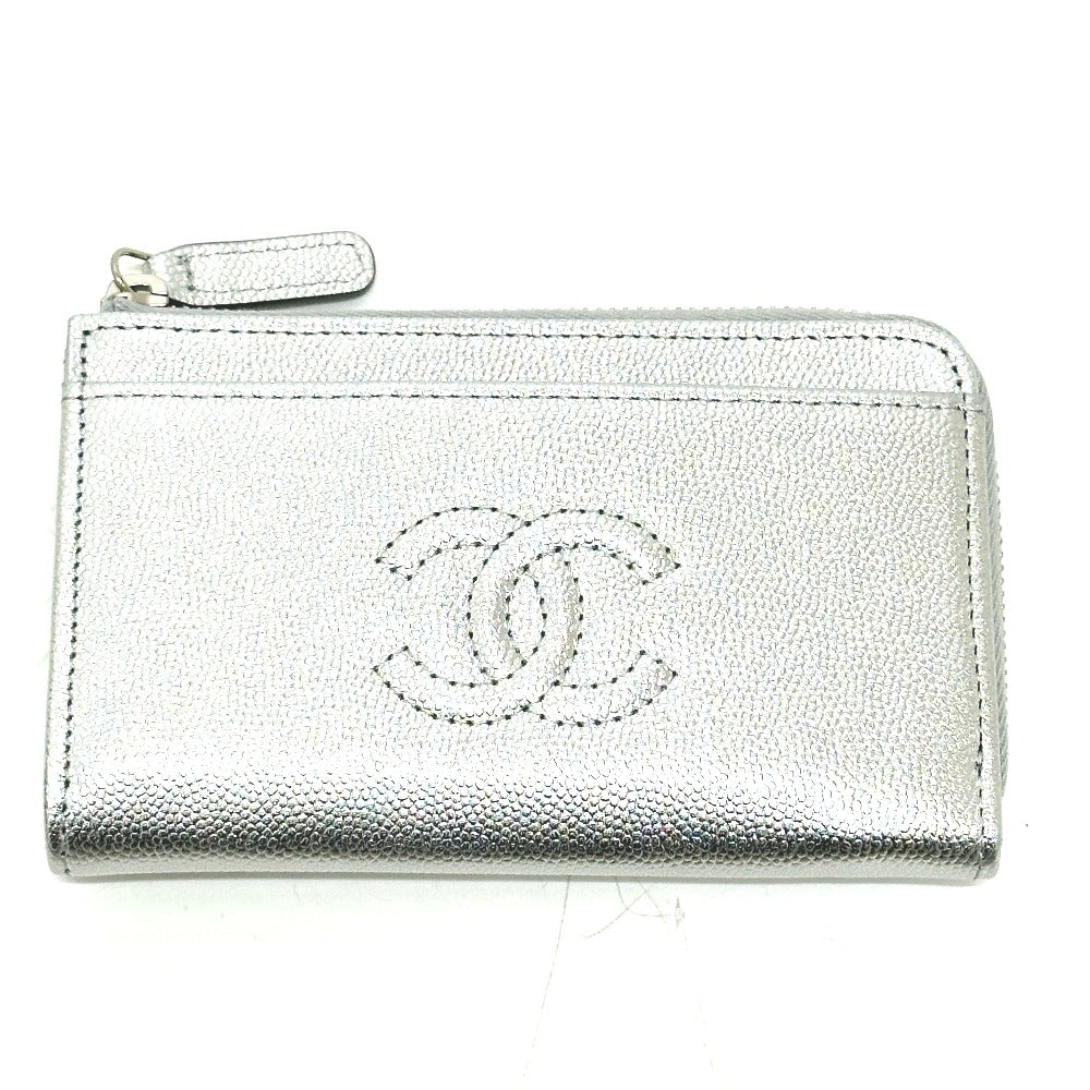 CHANEL AP4661 ココマーク フラグメントケース カードケース コインケース キャビアスキン レディース シルバー