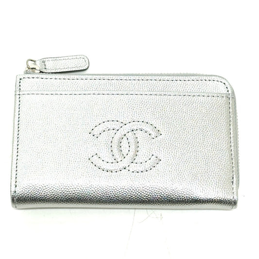 CHANEL AP4661 ココマーク フラグメントケース カードケース コインケース キャビアスキン レディース シルバー