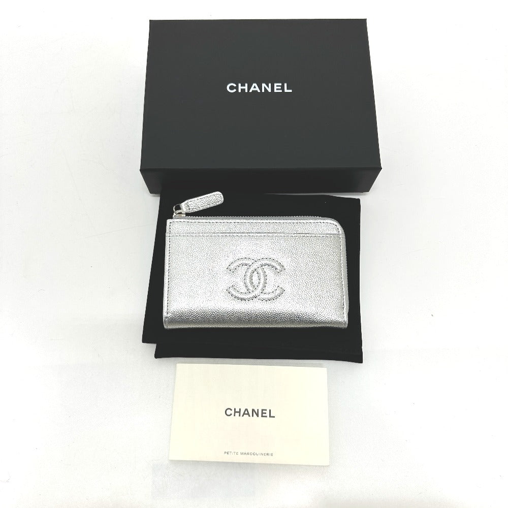 CHANEL AP4661 ココマーク フラグメントケース カードケース コインケース キャビアスキン レディース シルバー