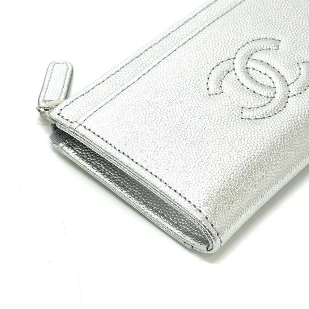 CHANEL AP4661 ココマーク フラグメントケース カードケース コインケース キャビアスキン レディース シルバー