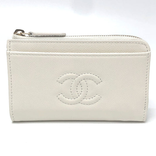 CHANEL AP4661 クルーズ コレクション ココマーク フラグメントケース ジップ コンパクトウォレット カードケース キャビアスキン レディース ホワイト