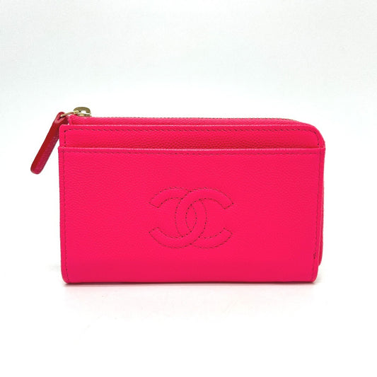 CHANEL AP4661 クルーズ コレクション フラグメントケース ジップ コンパクトウォレット カードケース ウォレット 財布 コインケース キャビアスキン レディース ピンク