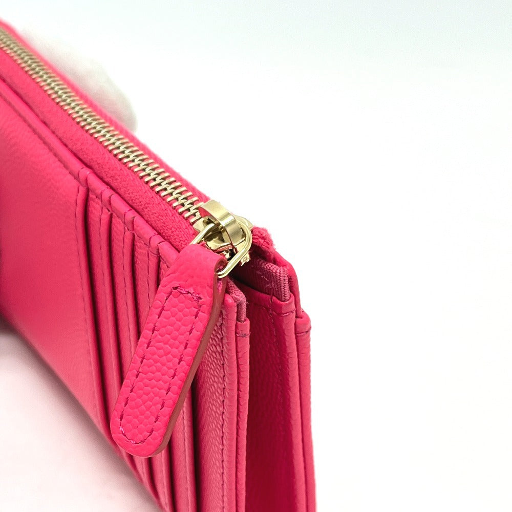 CHANEL AP4661 クルーズ コレクション フラグメントケース ジップ コンパクトウォレット カードケース ウォレット 財布 コインケース キャビアスキン レディース ピンク