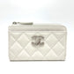 CHANEL Matelasse CC Mark Fragment Case Card Case Mini Wallet coin purse Caviar Leather White/SilverHardware Used