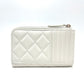 CHANEL Matelasse CC Mark Fragment Case Card Case Mini Wallet coin purse Caviar Leather White/SilverHardware Used