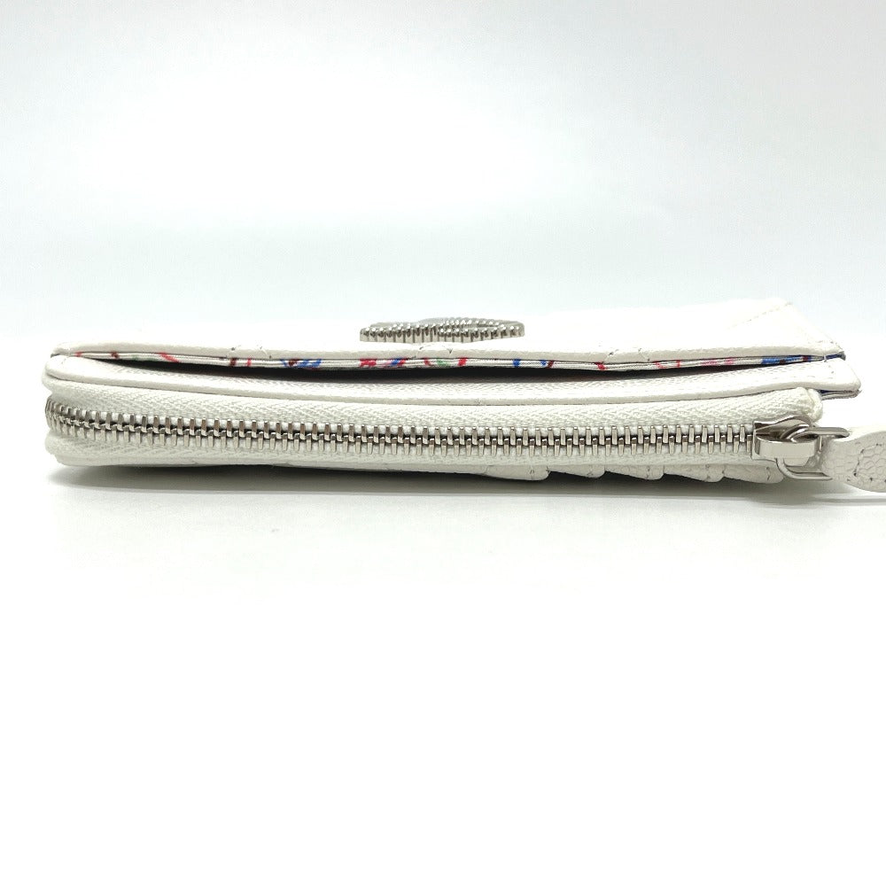 CHANEL Matelasse CC Mark Fragment Case Card Case Mini Wallet coin purse Caviar Leather White/SilverHardware Used