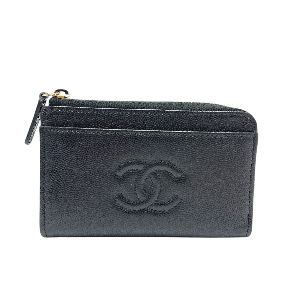 CHANEL AP4661 CC Mark Cruise Collection Fragment Case Zip Wallet Card Case Caviar Leather Black/GoldHardware Used