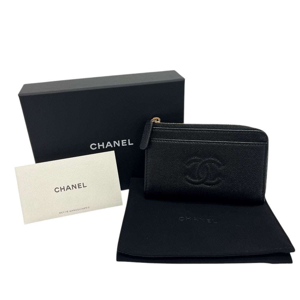 CHANEL AP4661 CC Mark Cruise Collection Fragment Case Zip Wallet Card Case Caviar Leather Black/GoldHardware Used