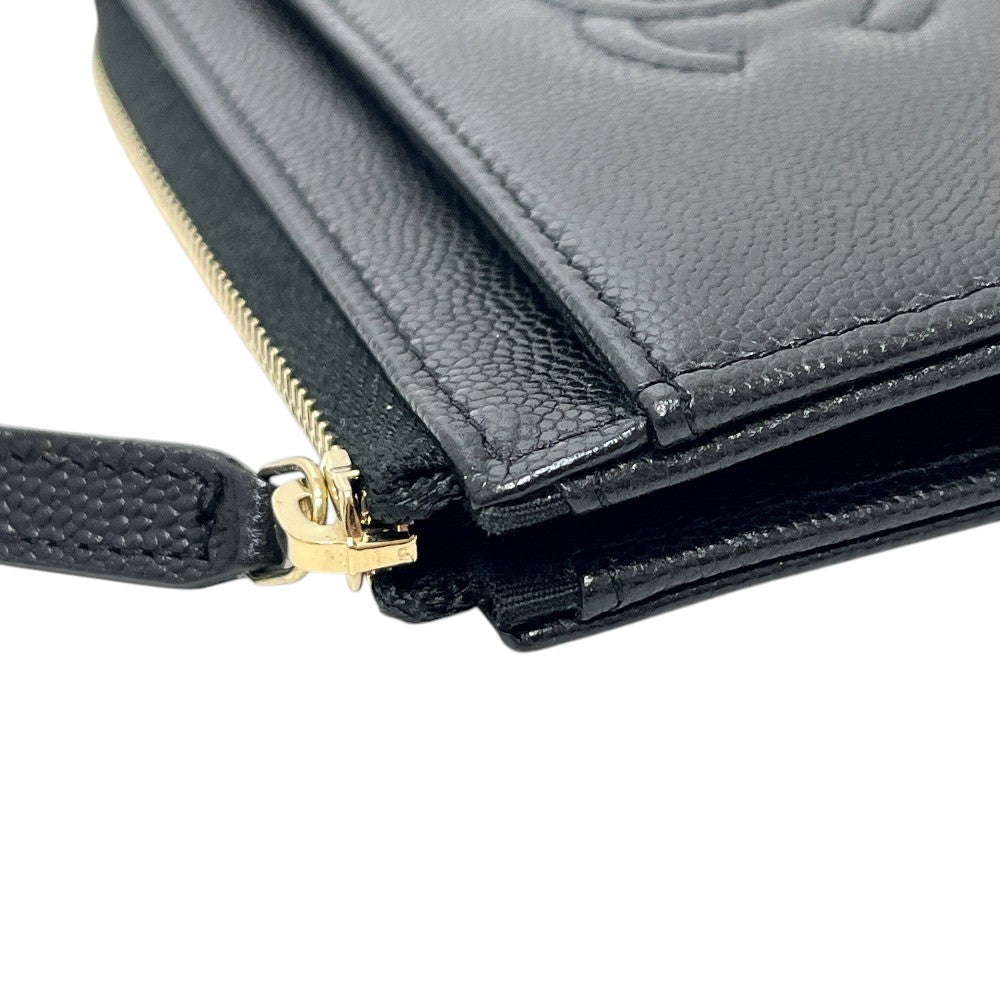 CHANEL AP4661 CC Mark Cruise Collection Fragment Case Zip Wallet Card Case Caviar Leather Black/GoldHardware Used