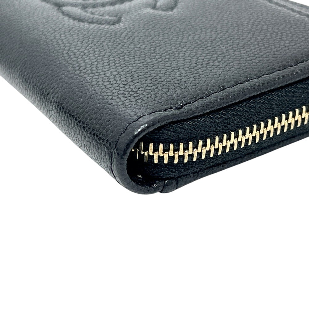 CHANEL AP4661 CC Mark Cruise Collection Fragment Case Zip Wallet Card Case Caviar Leather Black/GoldHardware Used