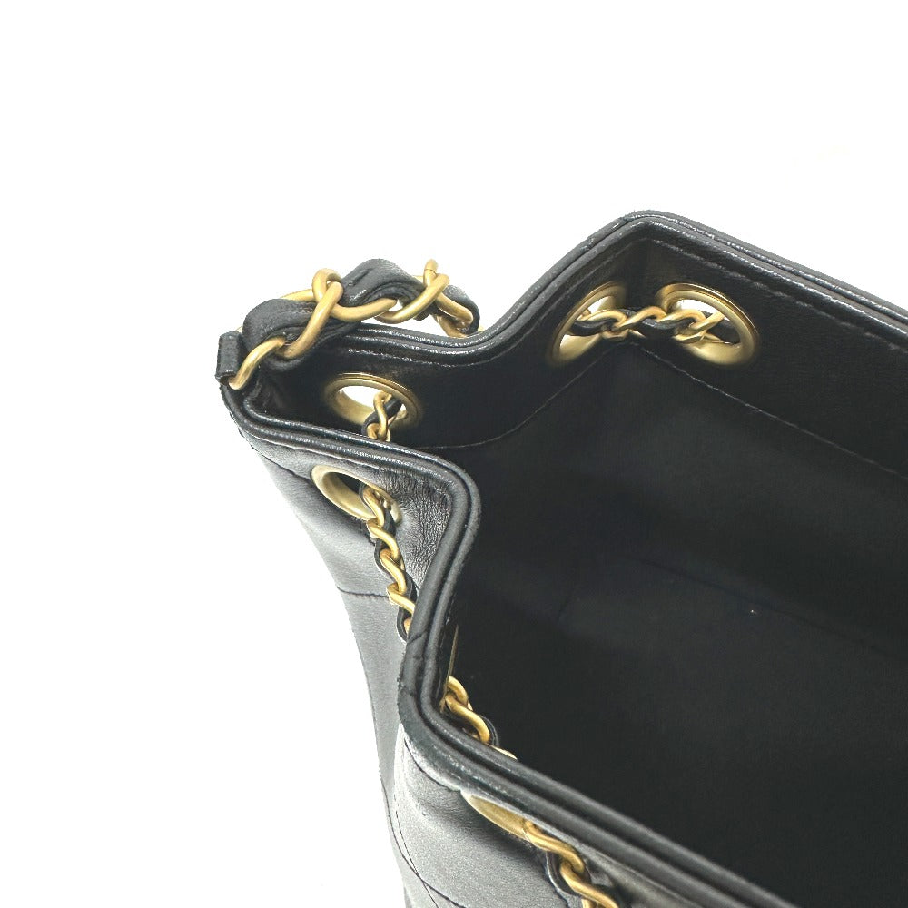 CHANEL AS5824 25K ドローストリング アイコン チェーン カバン バッグ ショルダーバッグ レザー レディース ブラック