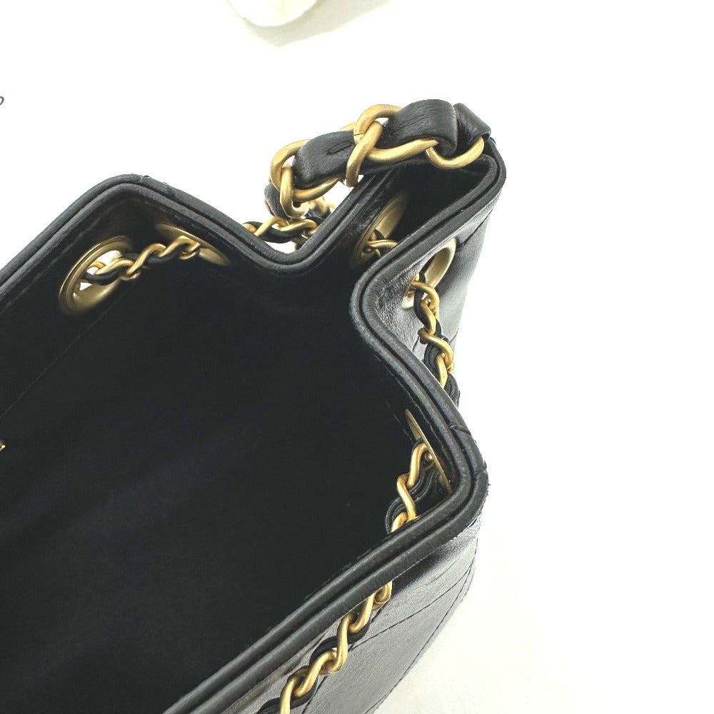 CHANEL AS5824 25K Drawstring Icon Chain Shoulder Bag Leather Women's Black