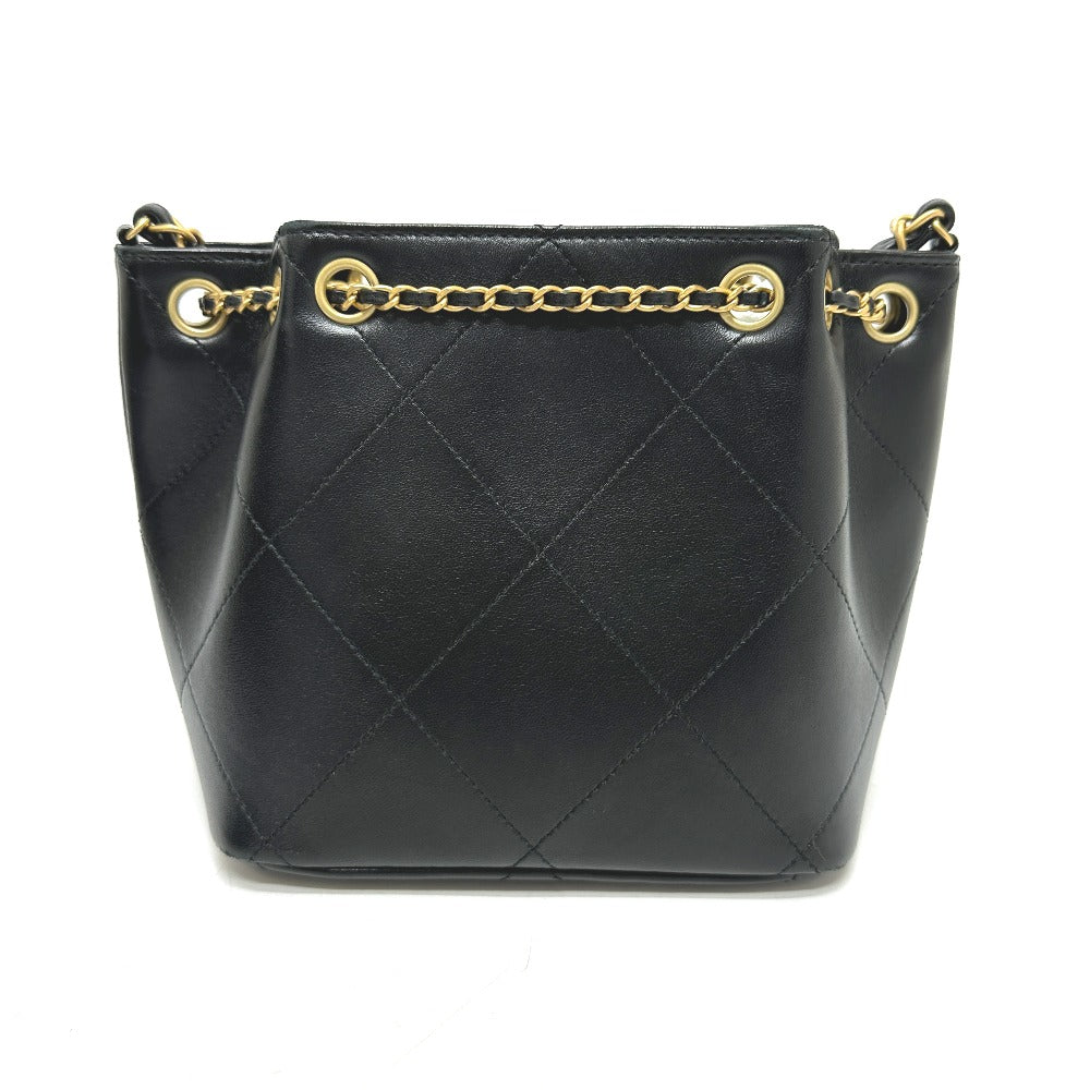 CHANEL AS5824 25K ドローストリング アイコン チェーン カバン バッグ ショルダーバッグ レザー レディース ブラック