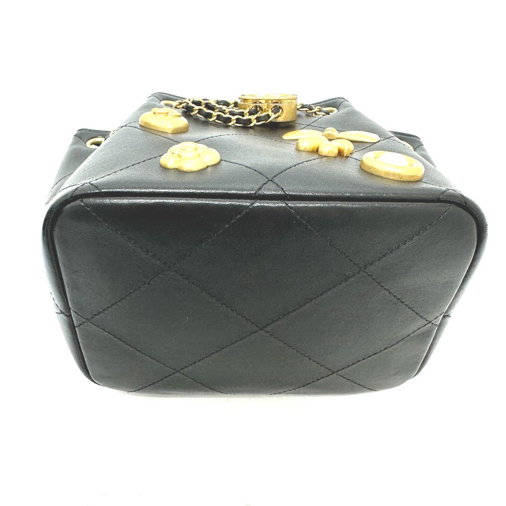 CHANEL AS5824 25K ドローストリング アイコン チェーン カバン バッグ ショルダーバッグ レザー レディース ブラック